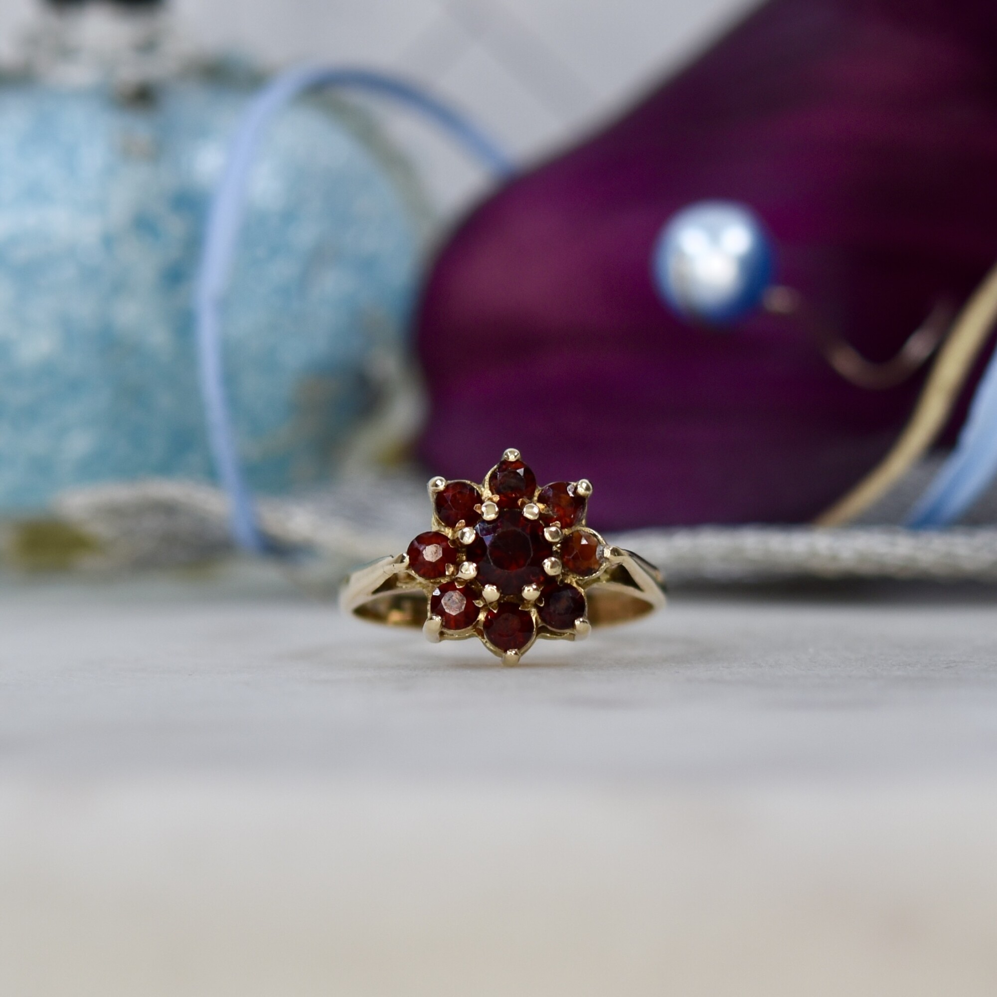 Garnet Cluster Ring In Ct Gold Gems Afire Vintage Jewellery Uk