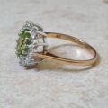 Peridot Green and White Cluster Ring in 9ct Gold.