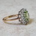 Peridot Green and White Cluster Ring in 9ct Gold.