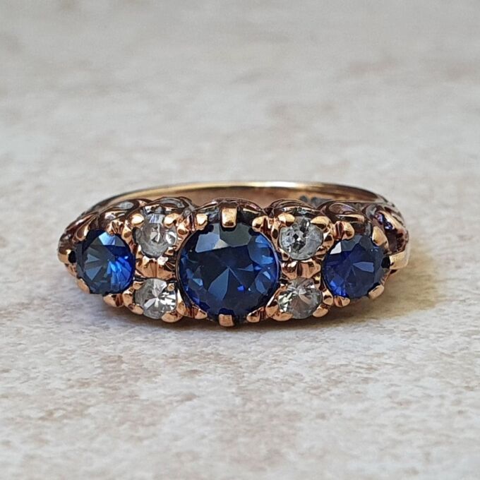 Synthetic Sapphire Gypsy Ring in 9ct Gold.