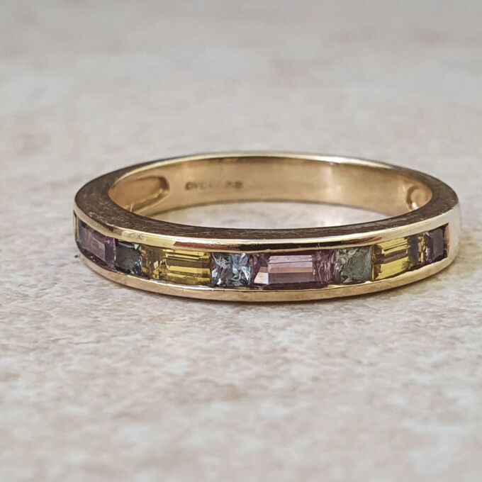 Multi Coloured Sapphire Stacking Band in 9ct Gold.