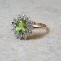 Peridot Green and White Cluster Ring in 9ct Gold.