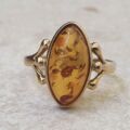 Marquise or Navette Amber Ring in 9ct Gold.