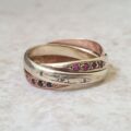 Gemset Three Colour Russian Wedding Ring in 9ct Gold.