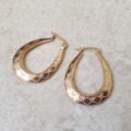 Diamond Pattern Oval Creole Earrings in 9ct Gold.