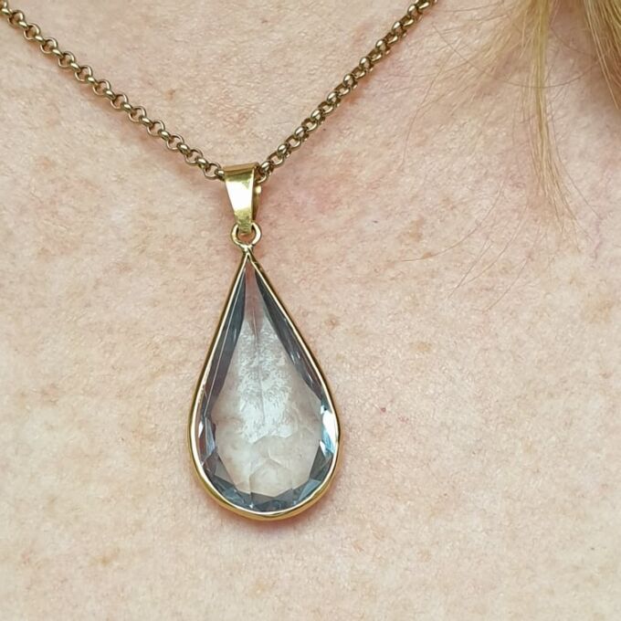 Huge Synthetic Spinel Pear Pendant in 18ct Gold.