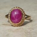 Synthetic Star Pink Ruby Ring in 9ct Gold.