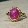 Synthetic Star Pink Ruby Ring in 9ct Gold.