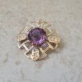 Celtic Style Amethyst Brooch in 9ct Gold.