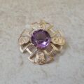 Celtic Style Amethyst Brooch in 9ct Gold.