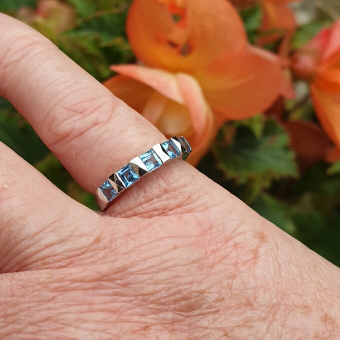 Five Stone Topaz Stacking Band in 9ct White Gold.