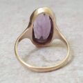Elongated Oval Amethyst Solitaire Ring in 9ct gold.