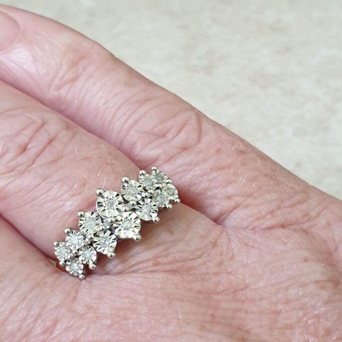 Two Row Diamond Set Ring in 9ct Gold, a UK L 1/2 or a US 6 1/4