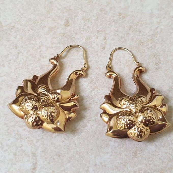 Bold Ornate Gypsy Earrings in 9ct Gold
