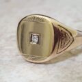 Heavy Diamond Set Signet Ring in 9ct Gold,  a UK S or a US 9 1/4.