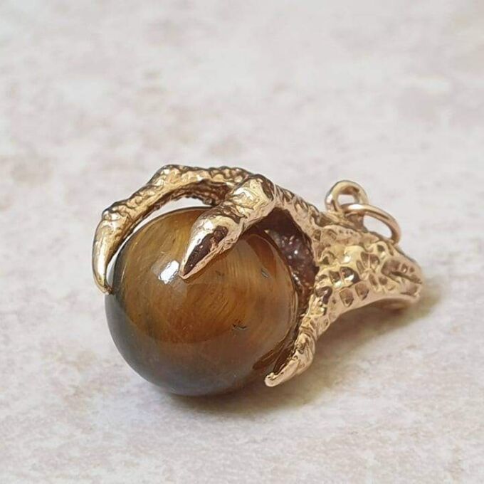 Eagle or Dragon Claw Pendant with Tigers Eye Ball, in 9ct Gold