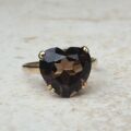 Romantic Heart Cut Smoky Quartz Ring in 9ct Gold, a UK P 1/2 or a US 8 1/4.
