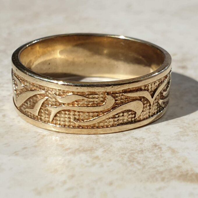 Abstract Pattern Band Ring in 9ct Gold,  a UK T 1/2 or a US 10 1/4.