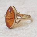 Marquise or Navette Amber Ring in 9ct Gold.