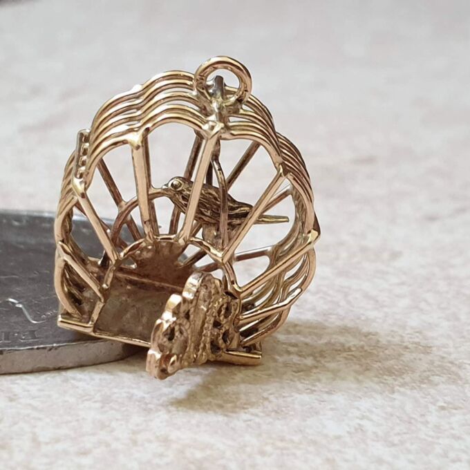 Bird in Birdcage Charm Pendant in 9ct Gold