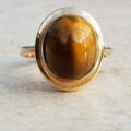 Striking Tigers Eye Frame Ring in 9ct Gold, a UK N 1/2 or a US 7.