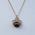 Three Stone Smoky Quartz Spinner Fob Pendant in 9ct Gold