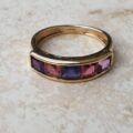 Iolite, Tourmaline and Amethyst Ring in 9ct Gold.