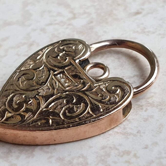 Engraved Front & Back Reversible Heart Padlock in 9ct Gold