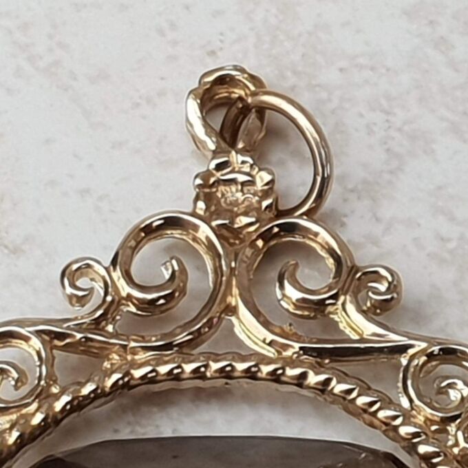 Smoky Quartz Spinning Fob Pendant in 9ct Gold
