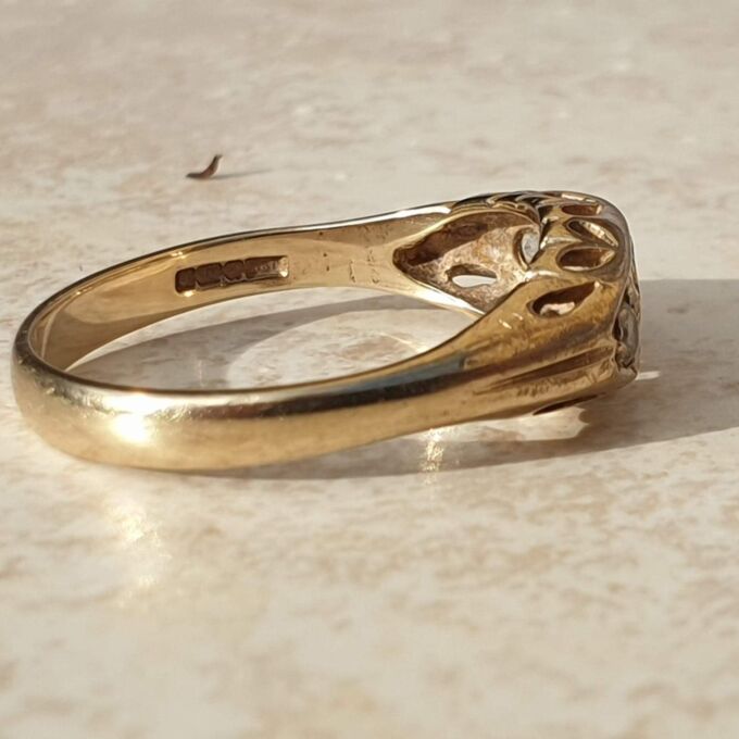 Gypsy Ring with CZ Stones in 9ct Gold,  a UK O 1/2 or a US 7 1/2.