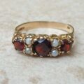 Garnet and Seed Pearl Ring in 9ct Gold.