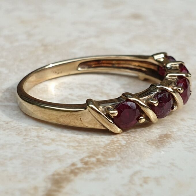 Five Stone Ruby Ring in 9ct Gold.