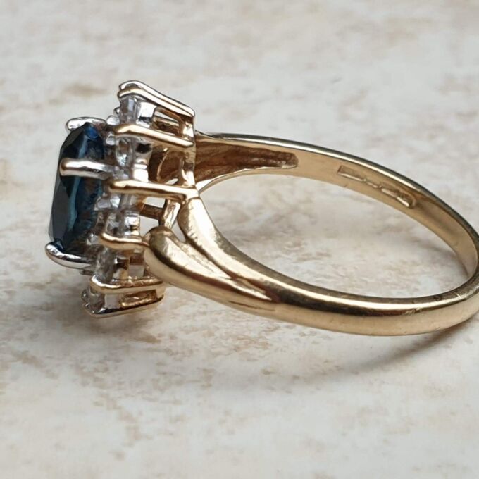 London Blue Topaz and Paste Cluster Ring in 9ct Gold,  a UK L 1/2 or a US 6 1/4.