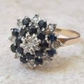 Sapphire and Diamond Cluster Ring in 9ct Gold, a UK O or  US 7 1/2