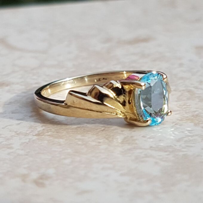 Oval Sky Blue Topaz Solitaire Ring in 9ct Gold, a UK J or a US 5.