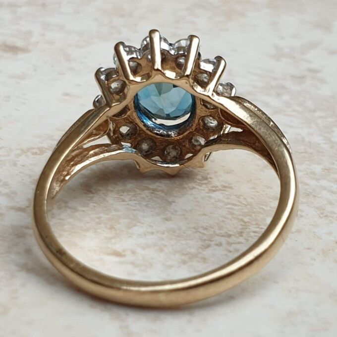 London Blue Topaz and Paste Cluster Ring in 9ct Gold,  a UK L 1/2 or a US 6 1/4.