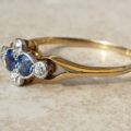 Twin Sapphire and Diamond Ring in 18ct Gold,  a UK P or a US 8.
