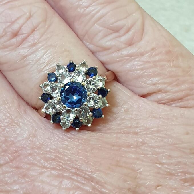 Synthetic Blue Sapphire and Spinel Ring in 9ct Gold, a UK M 1/2 or a US 6 3/4