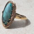 Quirky Vintage Turquoise Navette Ring in 9ct Gold, a UK J 1/2 or a US 5 1/4.