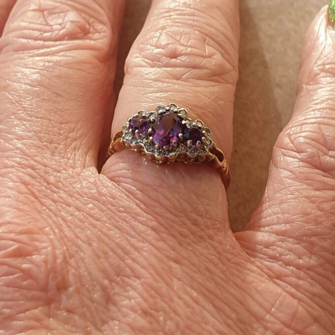 Amethyst and Diamond Ring in 9ct Gold,  a UK K or a US 5 1/2.