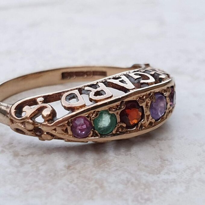 REGARD Acrostic Ring in 9ct Gold, a UK L 1/2 or a 6 1/4