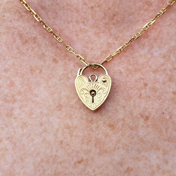 Small Engraved Heart Padlock in 9ct Gold