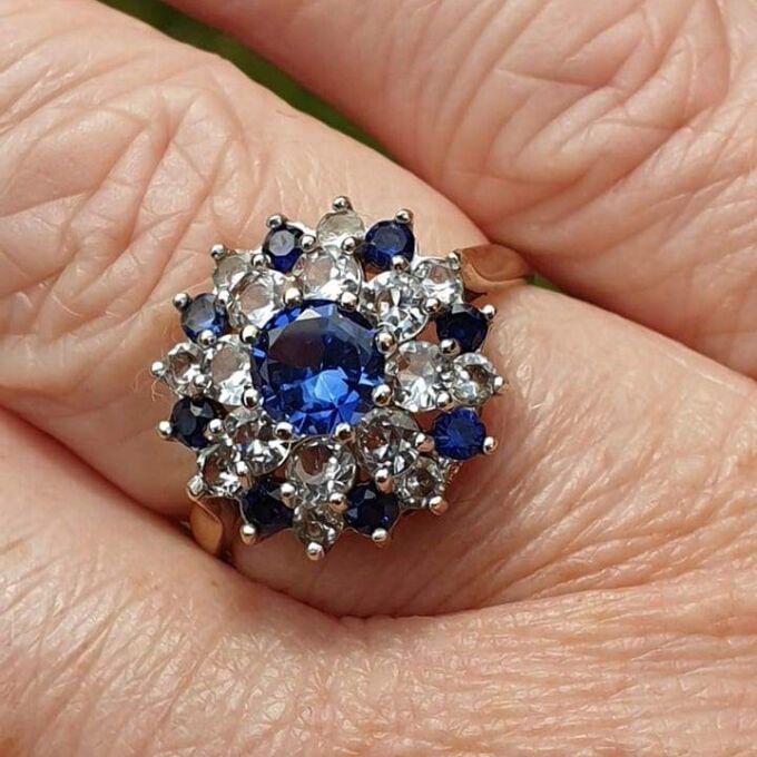 Synthetic Blue Sapphire and Spinel Ring in 9ct Gold, a UK M 1/2 or a US 6 3/4