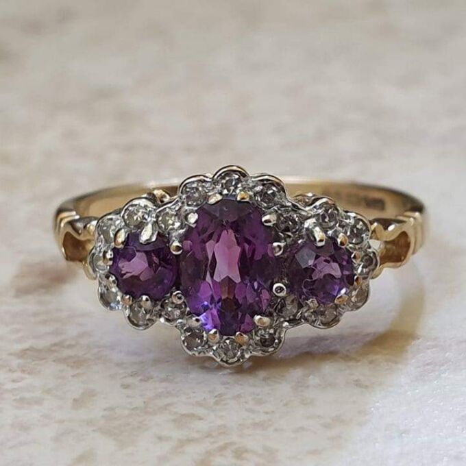 Amethyst and Diamond Ring in 9ct Gold,  a UK K or a US 5 1/2.