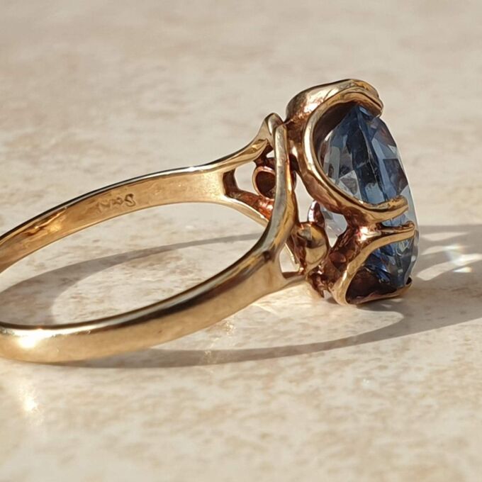 Synthetic Spinel Solitaire Ring in 9ct gold,  a UK L 1/2-M or a US 6 1/2.