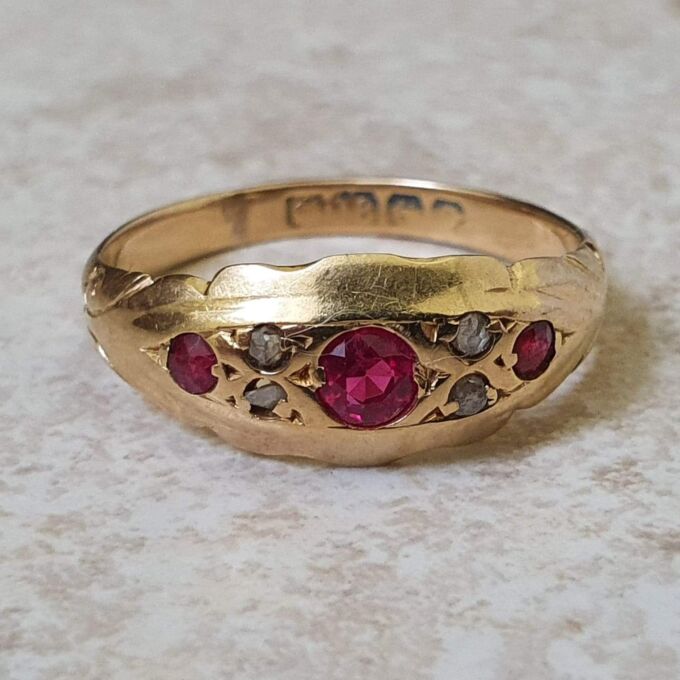 Edwardian Ruby and Diamond Ring in 18ct gold.