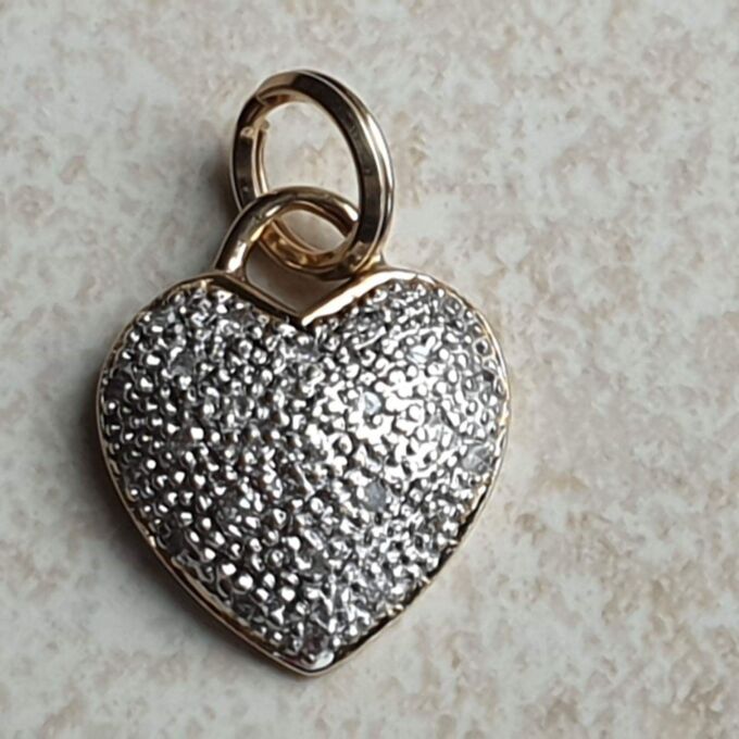 Reversible Pave Set Heart Pendant or Charm in 9ct Gold.