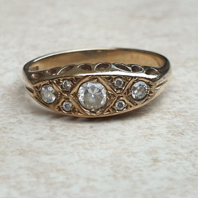 Gypsy Ring with CZ Stones in 9ct Gold,  a UK O 1/2 or a US 7 1/2.