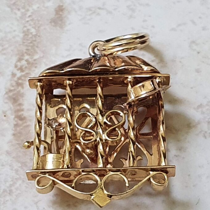 Quirky Window Shutter Gardeners Pendant in 9ct Gold.