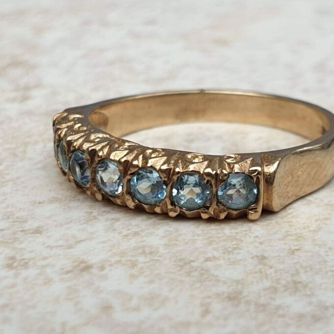 Blue Paste Half Eternity Stacking Band in 9ct Gold,  a UK M 1/2 or a US 6 3/4.